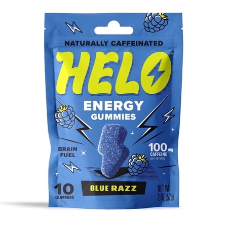 HELO Energy Gummies, Blue Razz 2 (10CTs) - 50mg of Caffeine per Gummy, Alpha GPC, Lion's Mane, Ashwagandha, Cordyceps, Electrolytes, Vitamin B12