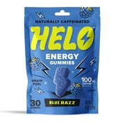 HELO Energy Gummies, Blue Razz 30CT - 50mg of Caffeine per Gummy, Alpha GPC, Lions Mane, Ashwagandha, Cordyceps, Electrolytes, Vitamin B12