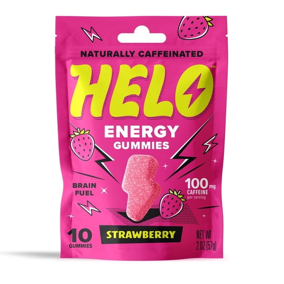 HELO Energy Gummies, Strawberry 2 (10 CTs) - 50mg of Caffeine per Gummy, Alpha GPC, Lion's Mane, Ashwagandha, Cordyceps, Electrolytes, Vitamin B12