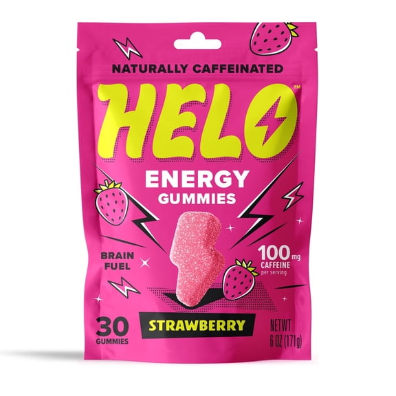 HELO Energy Gummies, Strawberry (30CT) - 50mg of Caffeine per Gummy, Alpha GPC, Lion's Mane, Ashwagandha, Cordyceps, Electrolytes, Vitamin B12