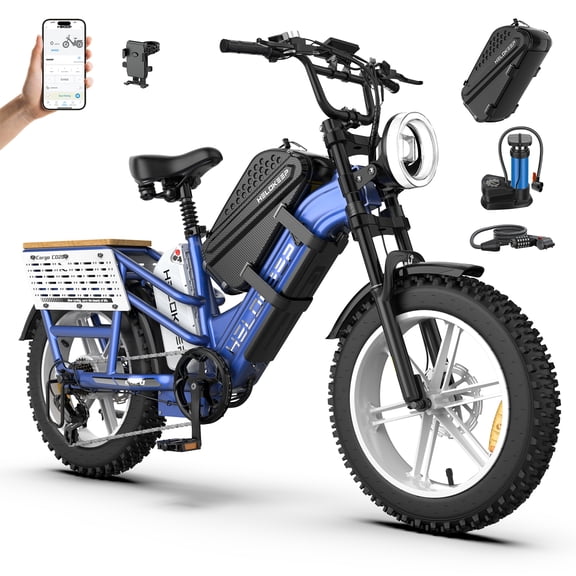 HELOKEEP CD20 Electric Bike for Adults, 750W Motor 28MPH, Up to 150 Miles Range, 48V Dual Batteries, 20"x4.0" Fat Tire, Dual Suspension, Hydraulic Brakes, Blue UL2849
