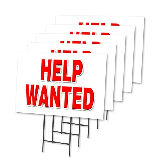 HELP WANTED 5 Pack Of 12" x 16" Yard Sign & Stake | Advertise Your Business | Stake Included Image On Both Sides | Made in The USA