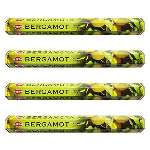 HEM Bergamot Incense Sticks Agarbatti Masala - Pack of 4 Tubes, 20 Sticks Each Box, Total 80 Sticks - Quality Incense Hand Rolled in India for Healing Meditation Yoga Relaxation Prayer Peace