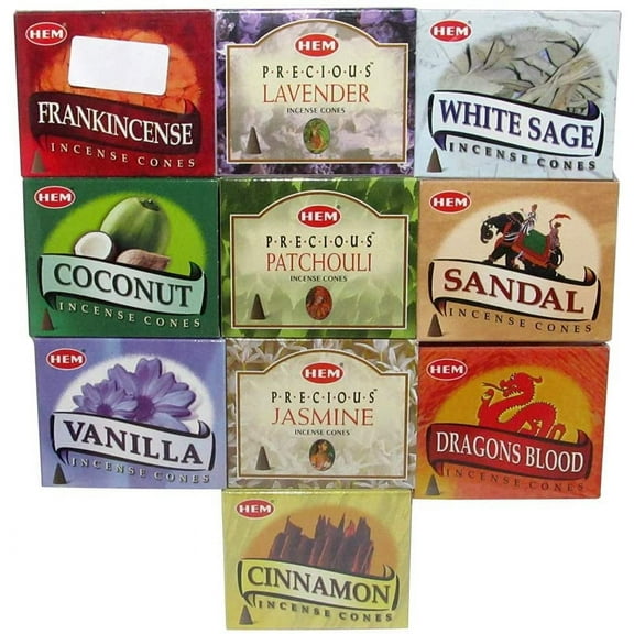 HEM Mixed Assortment of 100 Indian Incense Cones: 10 Different Scents!