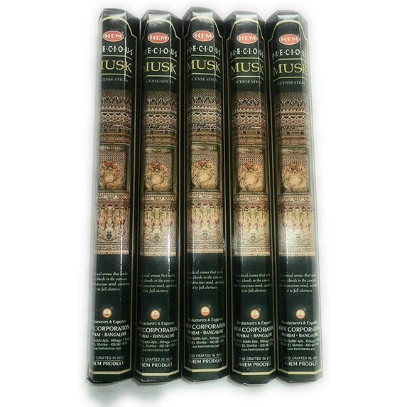"HEM Precious Musk 100 Incense Sticks (5 x 20 Stick Packs), 5 Boxes - Each of 20 Grams, Total 100 Grams (about 100 Sticks) By Visit the HEM Store"