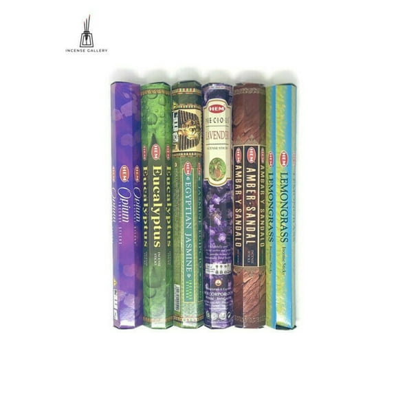HEM assorted best sellers incense sticks pack of Sticks, Fragrance - Lemongrass, Lavender, Egyptian Jasmine, Ambar Sandalo, Eucalyptus