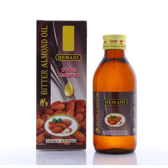 HEMANI Bitter Almond Oil - 125ml (4.2 oz) - 100 % Pure and Natural - Ideal for Skin & Hair - Vegan - Non-GMO - Perfect for Body & Nails