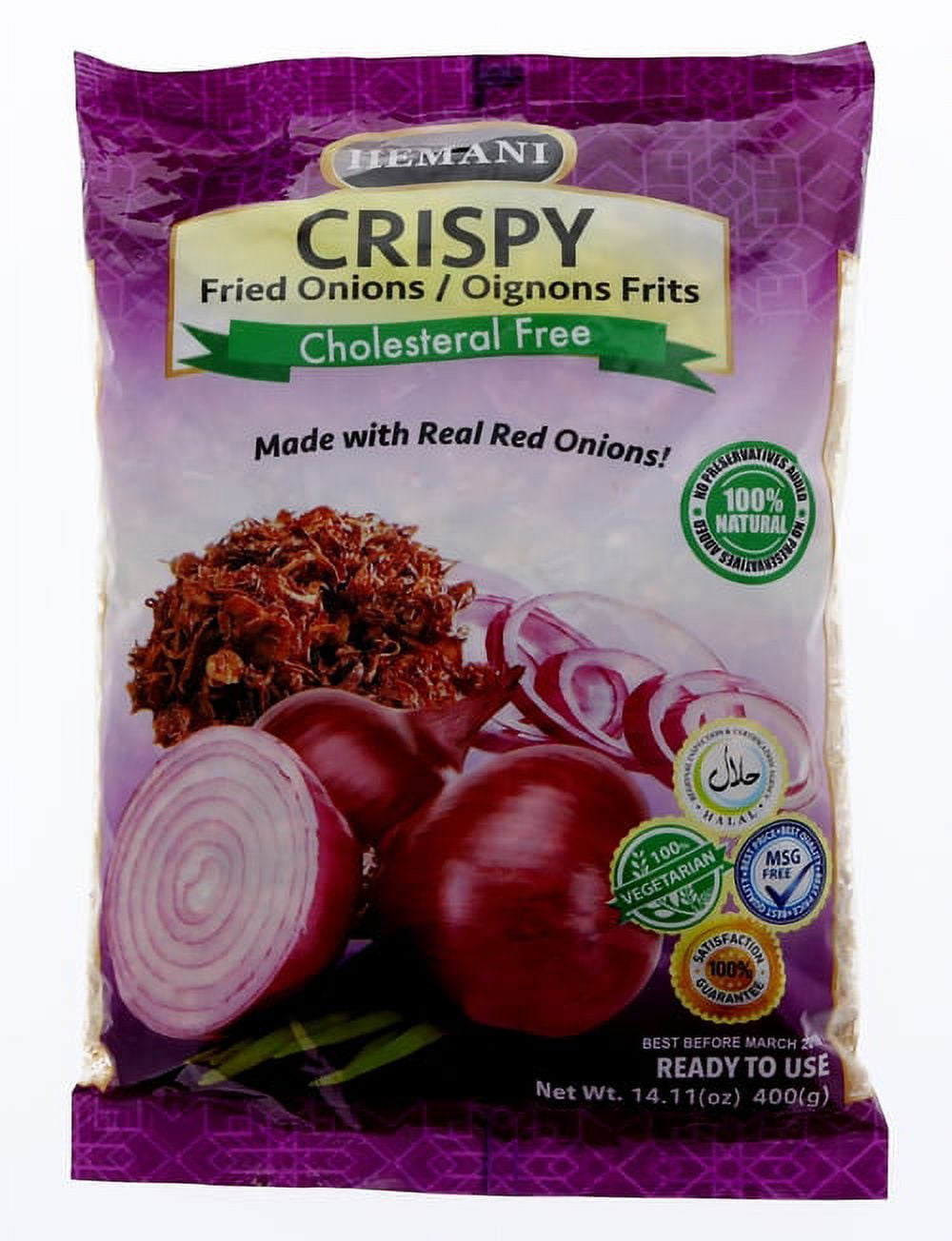 HEMANI Crispy Red Fried Onions 14.1 OZ (400g) - MSG FREE - Made with Real Red Onions - Perfect Salad Topper!