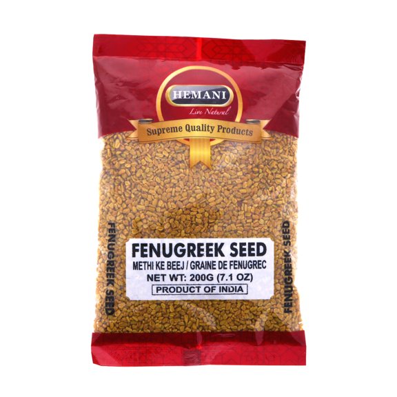 HEMANI Fenugreek Seed Whole (Methi) - Indian Spice 200g (7.1 OZ) All Natural - Supreme Quality - Gluten Free - NON GMO - Vegan - India Origin - Used in cooking & Ayurvedic spice