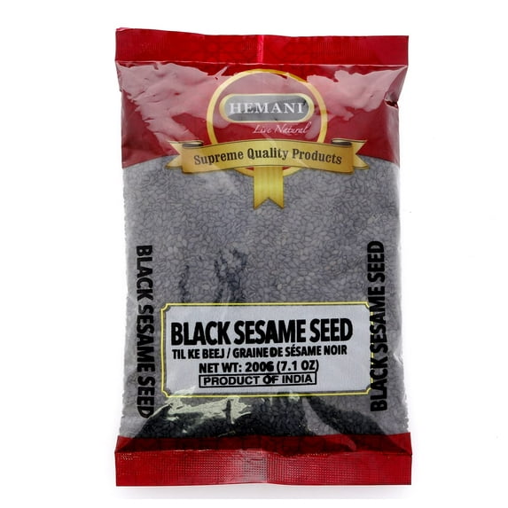 HEMANI Sesame Seeds Whole Black - Raw (Kala Till) - 200g (7.1 oz) - All Natural - Gluten Friendly - NON-GMO - Vegan - Indian Origin