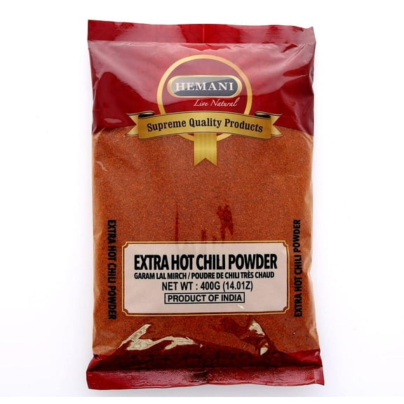 HEMANI Traditional Indian Spicy Red Chili Ground - Extra Hot - Garam Lal Mirchi - 400g (14.1 oz) - No Salt - No Color