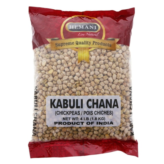 HEMANI White Dry Chickpeas Garbanzo Beans - 4LB (1.8KG) - Kabuli Chana - Vegan, High Protein, High Fiber, Non GMO