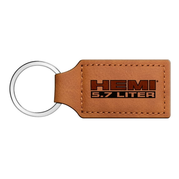 HEMI 5.7 Liter Rectangular Brown Leather Key Chain