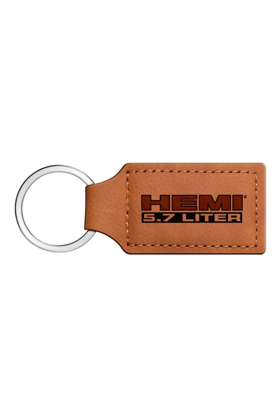 HEMI 5.7 Liter Rectangular Brown Leather Key Chain