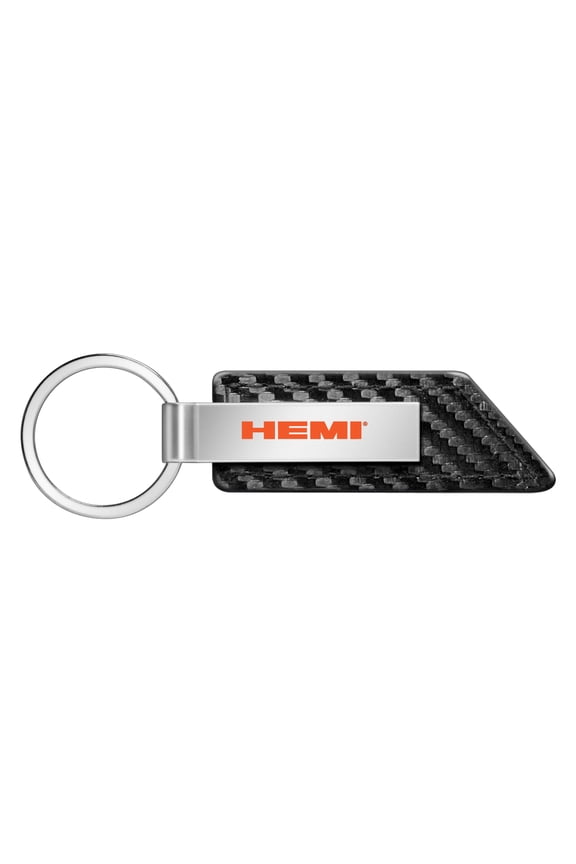 HEMI Logo Black PU Leather Carbon Fiber Texture Strap Silver Metal Bar LED Printed Logo Key Chain