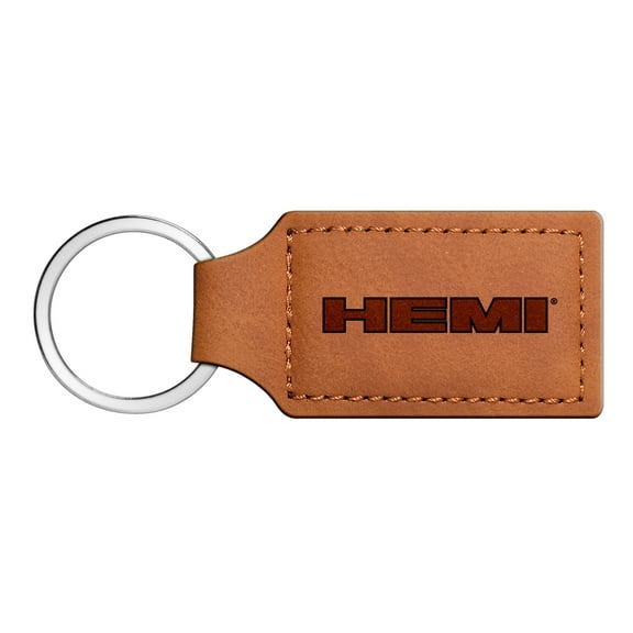 HEMI Logo Rectangular Brown Leather Key Chain Key-ring Dodge Jeep RAM Chrysler