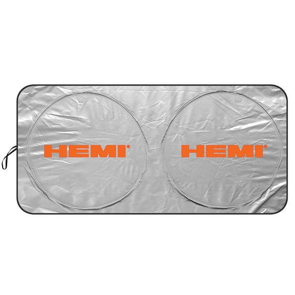 HEMI Logo Universal Fit One-Piece Easy Folding Silver Reflective Fabric Windshield Sun Shade (size: 75.5"x 37.5")