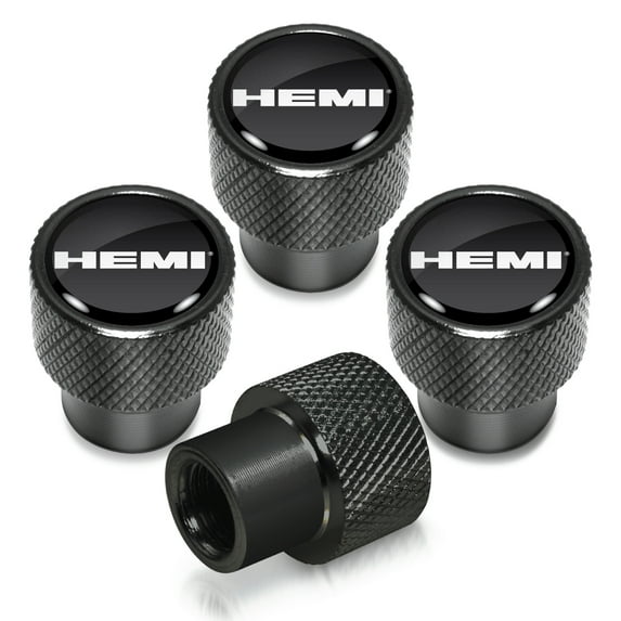 HEMI Logo in Black on Black Aluminum Tire Valve Stem Caps
