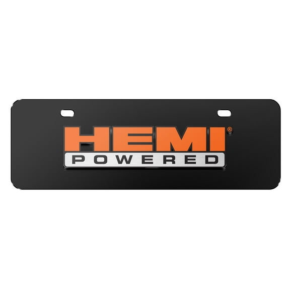 HEMI Powered 3D Logo 12" x 4.25" European Look Black Half-Size Stainless Steel License Plate