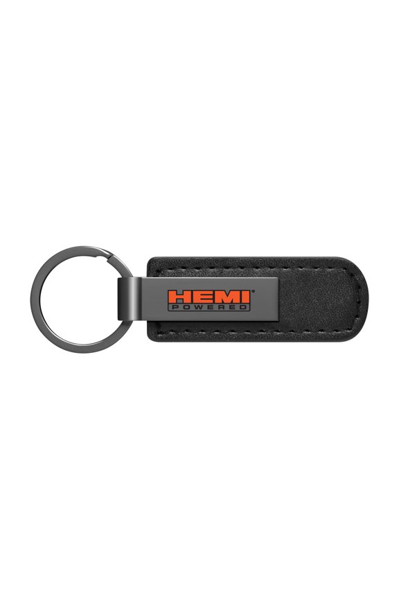 HEMI Powered Black PU Leather Strap Black Metal Bar LED Printed Logo Key Chain