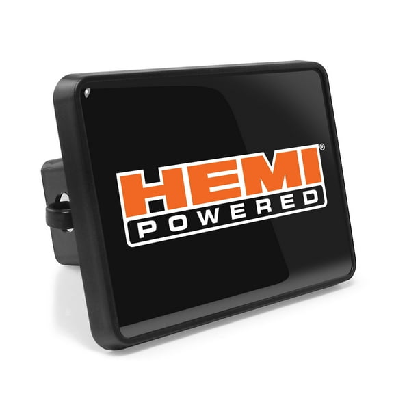 HEMI Powered Logo UV Graphic Black Metal Plate on ABS Plastic Tow Hitch Cover