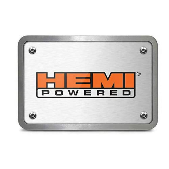 HEMI Powered Logo UV Graphic Brushed Silver Billet Aluminum 2 inch Tow Hitch Cover for SUV Truck