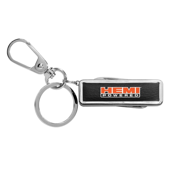HEMI Powered Multi-Tool Genuine Black Leather Key Chain for Dodge Jeep RAM