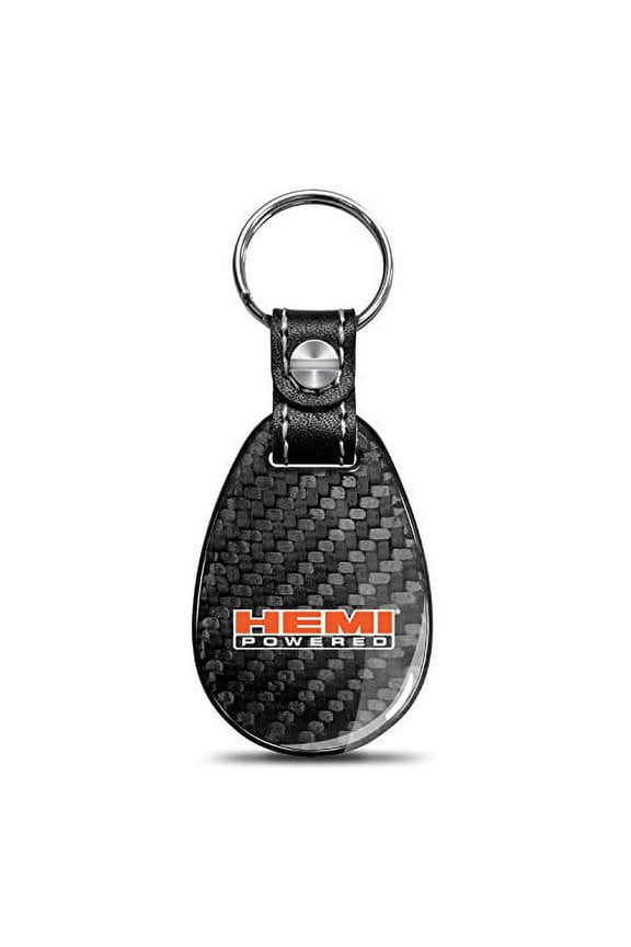 HEMI Powered Real Black Carbon Fiber with Leather Strap Large Tear Drop Key Chain