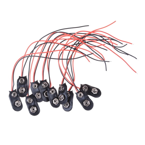 HEMLBOYW 10 Pack I Type 9 V Battery Clip Connector Long Cable Connection Soft for Shell Black Red Connector Cable Length 15cm