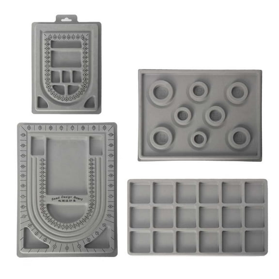 HEMLBOYW 4Pcs Gray Flock Beads Tray Boards Kit Beading Bracelet Tools Jewelry Storage Box Tray Jewelry Making Plastic