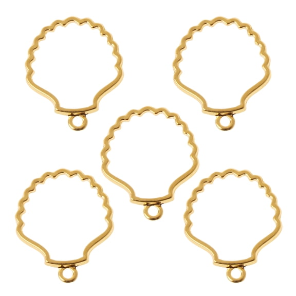 HEMLBOYW 5 Pieces Hollow Frame Bezel Charm Pendants Cabochon Pendant Gold for Shell Shape Charm Photo Holder Jewelry Necklace Alloy