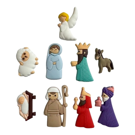 HEMLBOYW 9Pcs/Set Nativity Scene Patches PVC Miniature Statue Cartoon Flatback Charm Embellishments for Christmas Craft Decors
