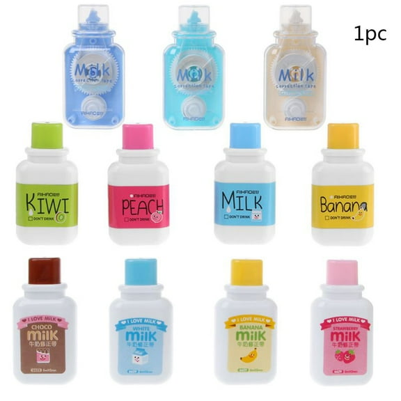 HEMLBOYW Cartoon Correction Tape Total Length 236.22inches (6M) Portable Milk Bottle White Correction Tape for for Student
