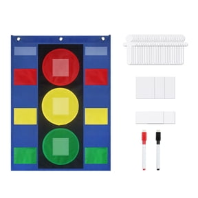 HEMLBOYW Children Behavior Chart Stoplight Behavior Pocket Chart for Classroom Management, with 5 Blank Cards and Pupil Sticks Fabric