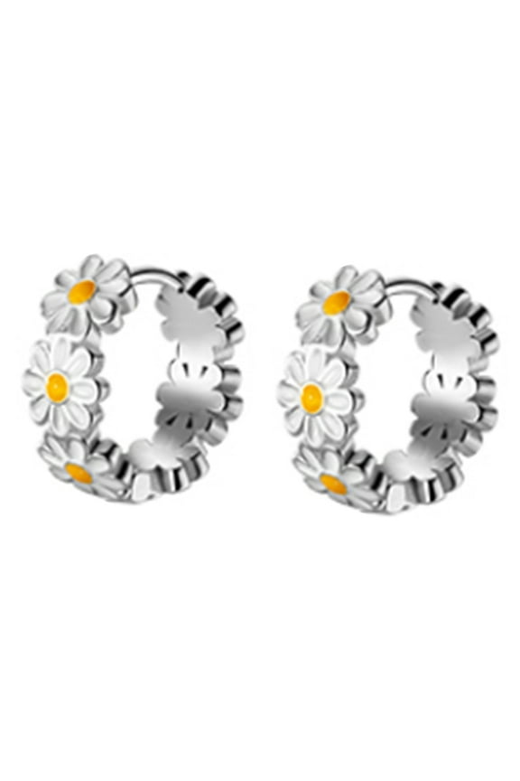 Daisy Flower Hoop Earrings Small Hoop Earring Tiny Daisy Flower Earrings for Daughter Sensitive Ear Women Simple Jewelry Copper