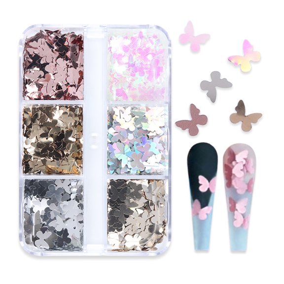 HEMLBOYW Fashionable 6 Grids 3D for Butterfly Sequins Glitters Art Decoration Supply for C