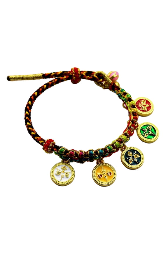 Handmade Tibetan Bracelet Colorful Rope Handchain Five Way God of Wealth Bangle Adjustable Pulling Rope Wristchain Cotton Thread