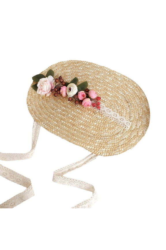 Handmade Women 1800s Victorian Wedding Tea Party Bonnet Hat Vintage Flowers Beach for Sun Straw Weaving Hats Straw