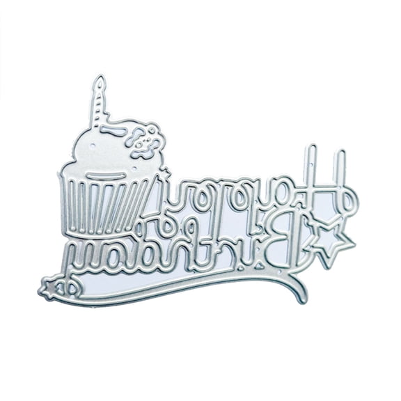 HEMLBOYW Happy Birthday Letter Cupcake Metal Cutting Dies Embossing Stencil Template Carbon Steel