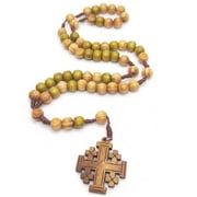 HEMLBOYW Jerusalem Rosary Necklaces Catholic Wood Bead Pendant Chain for Men Women Unisex Prayer Religious Meditation Gift Wood