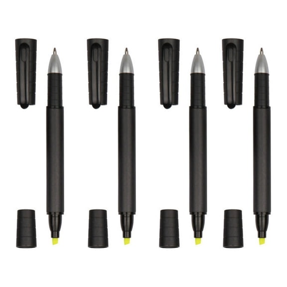 HEMLBOYW Portable 2-in-1 Marker Pen Fluorescent Yellow Chisel-tip Highlighter Gel Pen 2-in-1 Black