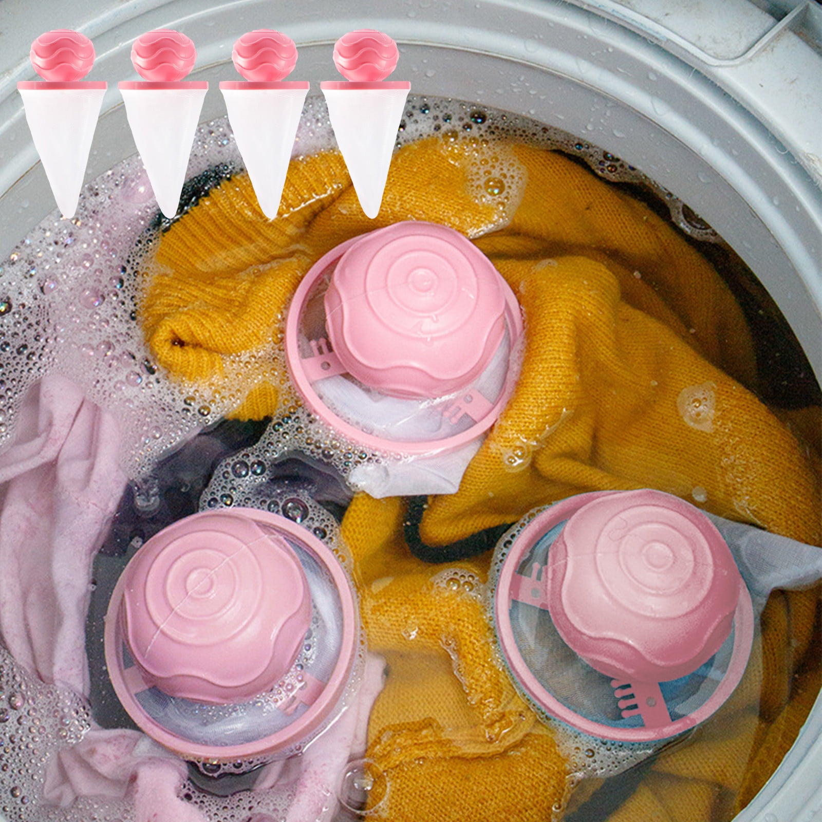 HEMNJUM 4 Pcs Washing Machine Hair Catcher Floating Lint Mesh Bag