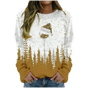 HEMNJUM NoeCare Women's Christmas Sweatshirts Red Wine Glass Print Sweatshirt Crewneck Fleece Lined Sweaters Party Cute Xmas Pullover Top