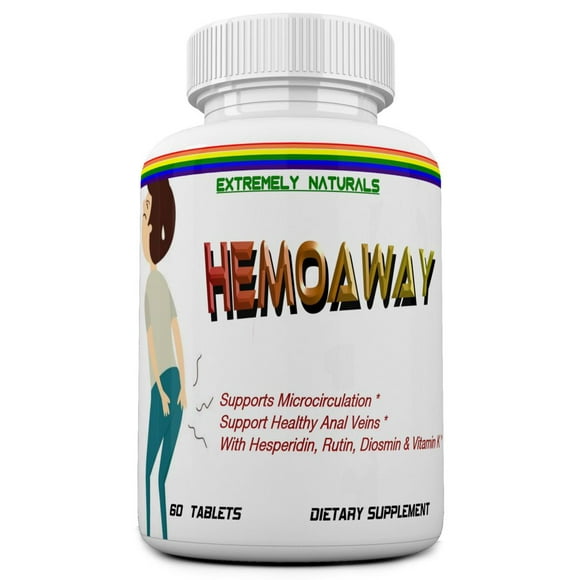 HEMOAWAY Natural Hemorrhoid Treatment & Pain Relief Tablets. Piles and Fissure Relief with Diosmin, Rutin, Hesperidin. 60 Tablets
