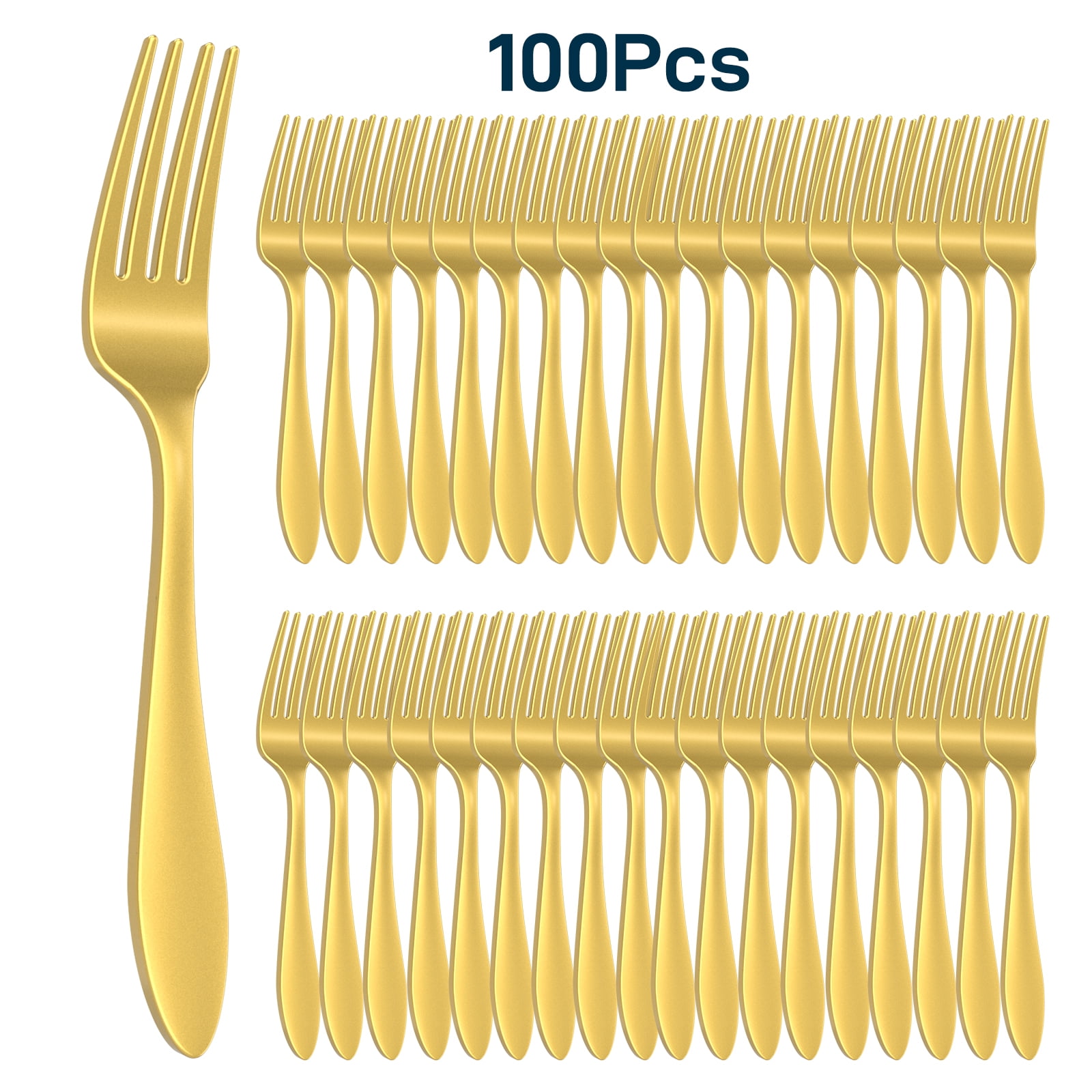 HEMOPLT Disposable Forks, Pack of 100 Gold Plastic Forks for Birthday