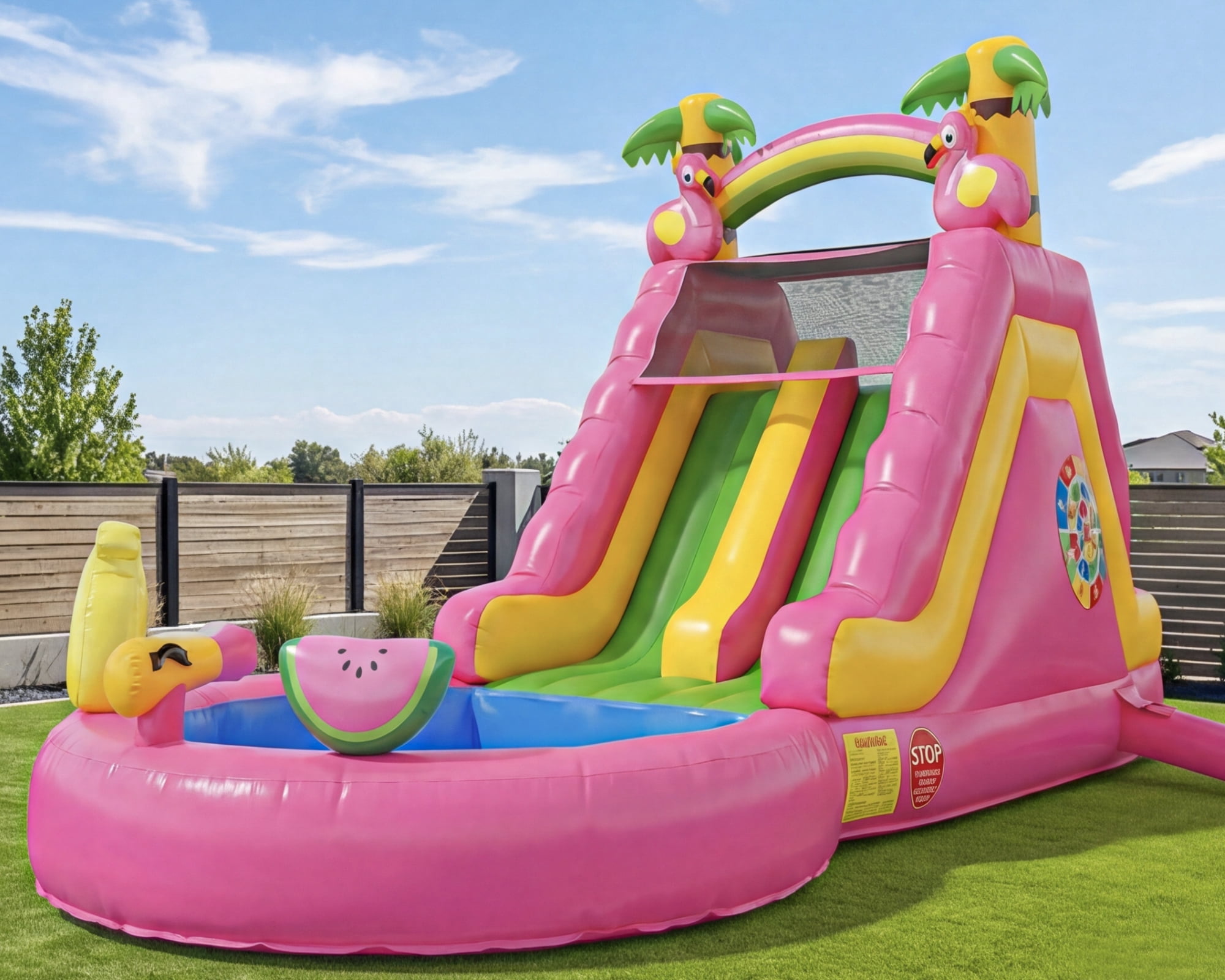 HEMOPOW 23FT Heavy-Duty Inflatable Water Slide for Backyard & Events, Flamingo Theme with Dual Slides, Splash Pool, 600lbs Capacity, Fast Setup for Teens/Adults