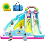 HEMOPOW 6-in-1 Inflatable Flamingo Water Park: Double Slides, Bounce & Splash Pool for Indoor/Outdoor Kids Ages 3-10