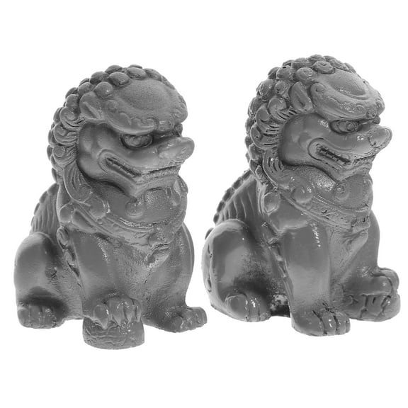 Phenofice Grey Cement Lion Figurine Home Decor Sturdy Statue Set of 2 Indoor Outdoor Decorative