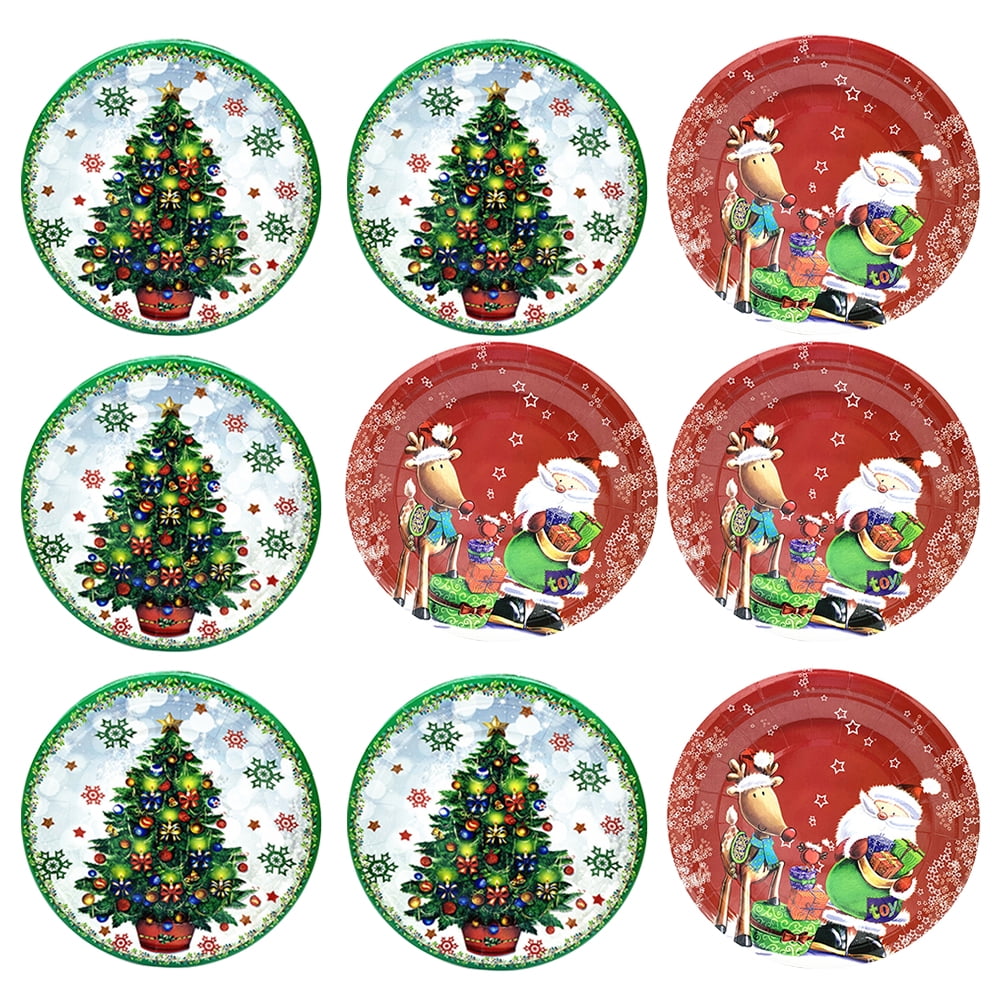 EPHYO 50PCS Christmas Paper Plates Disposable Green Christmas Tree Party  Dinner Plates Large for Pizza Dessert Cookies Salad Holiday Dinnerware  Party