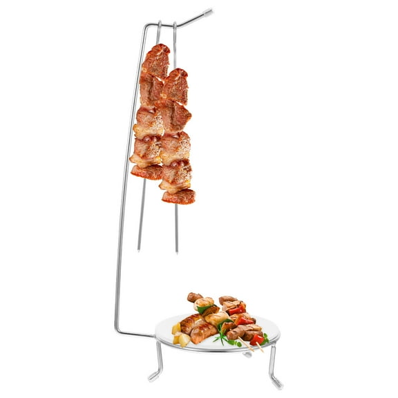 HEMOTON 1 Set Metal Skewer Rack for Grilling Stainless Steel Barbecue Hanging Rack BBQ Skewer Holder for Outdoor Camping and Picnics